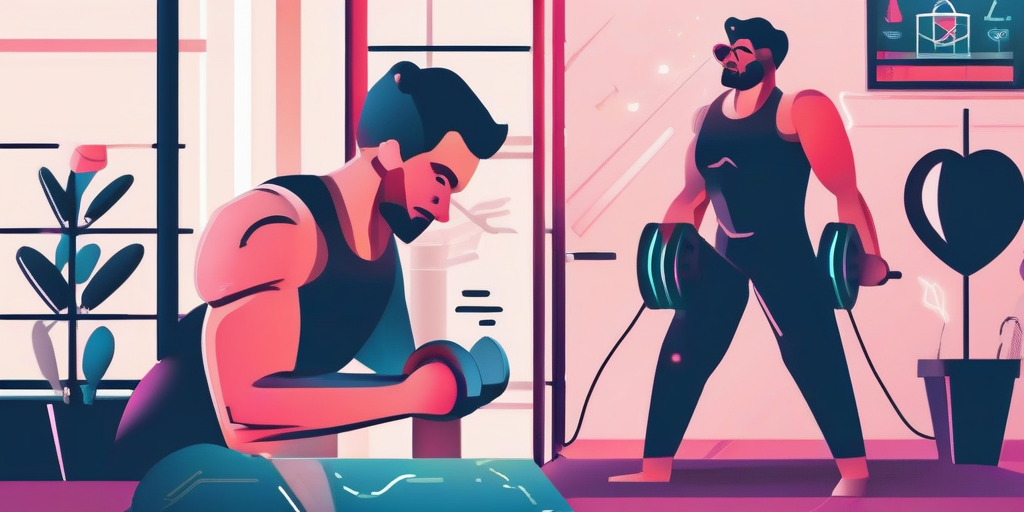 ダンベルを持っている男性と、ベンチで運動している男性のイラスト。